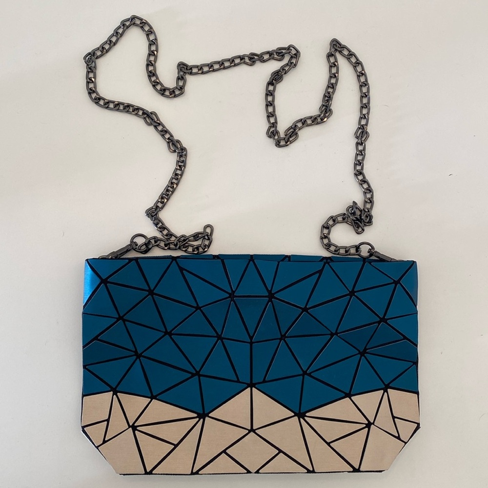 Patrizia Luca teal & tan crossbody with dark silver chain
